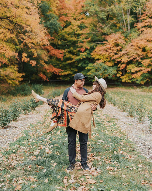 Couple in fall foliage