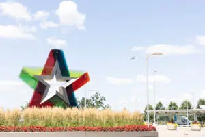image of plane flying over the north star