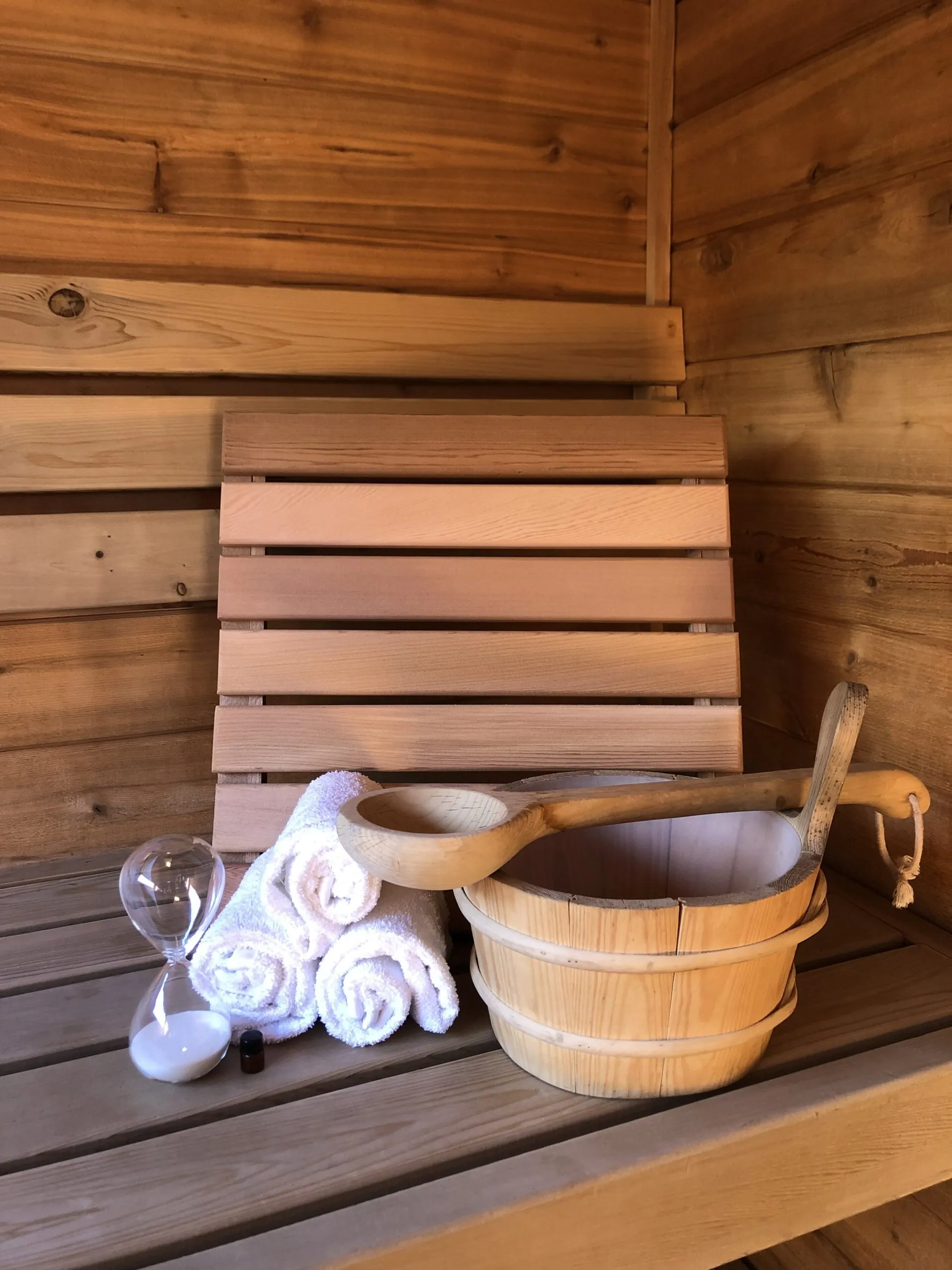 Inside of a wooden sauna