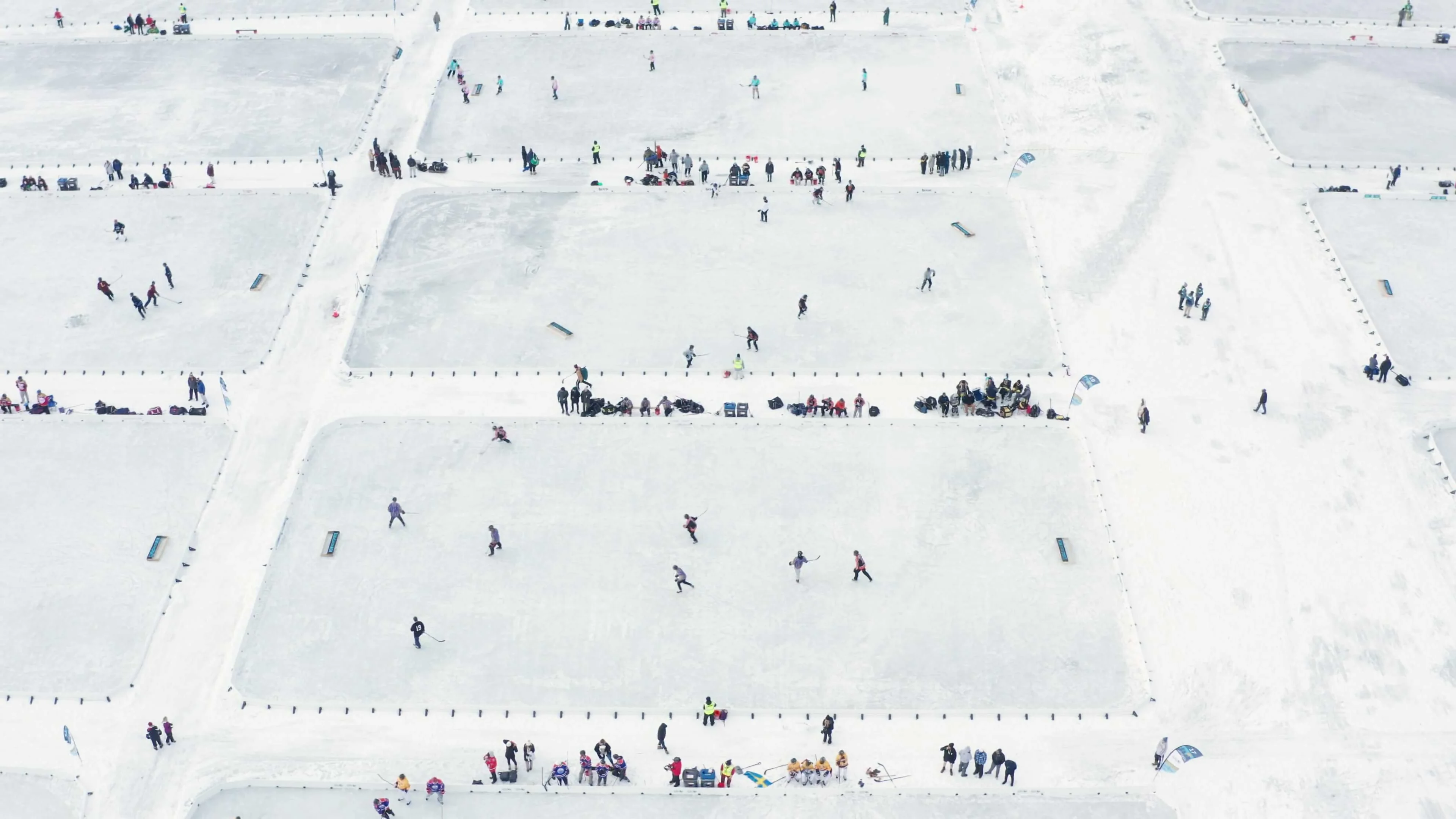 Drone image of pond hockey games