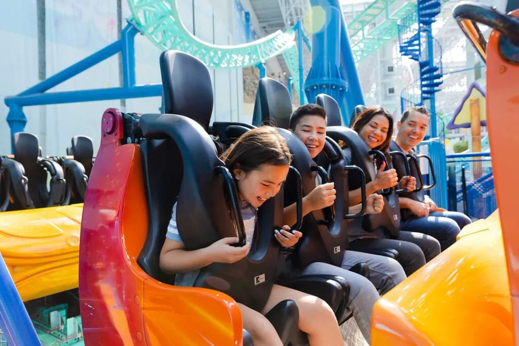 image of family on roller coaster at Nickelodeon Universe