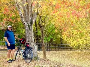 image of biker in bloomington during the fall