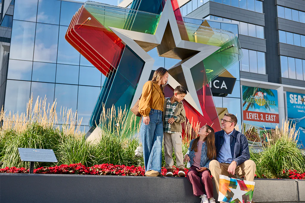 image of family at the north star entrance of mall of america